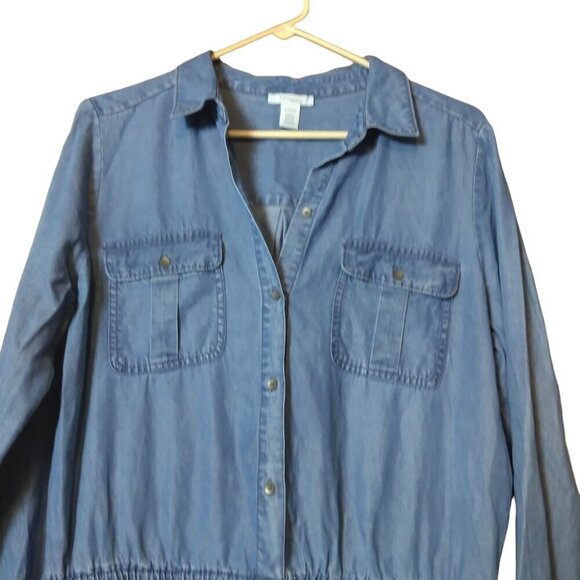 Daily Ritual Women's Size 10/14/42 Long Sleeve Button Romper Shorts Jumpsuit - Picture 2 of 6